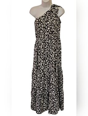 Pretty Garden Brown/Cream Ditsy Floral One Shoulder Maxi Dress,Medium